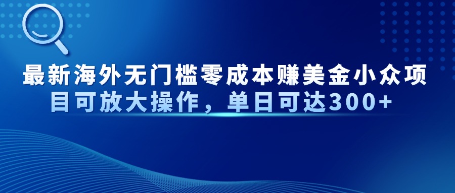最新海外无门槛零成本赚美金小众项目可放大操作，单日可达300+-知库