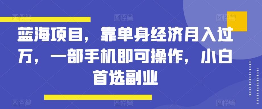 蓝海项目，靠单身经济月入过万，一部手机即可操作，小白首选副业【揭秘】-知库