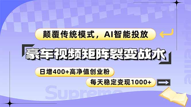 豪车视频矩阵裂变战术，颠覆传统模式，AI智能投放，日增400+高净值创业…-知库