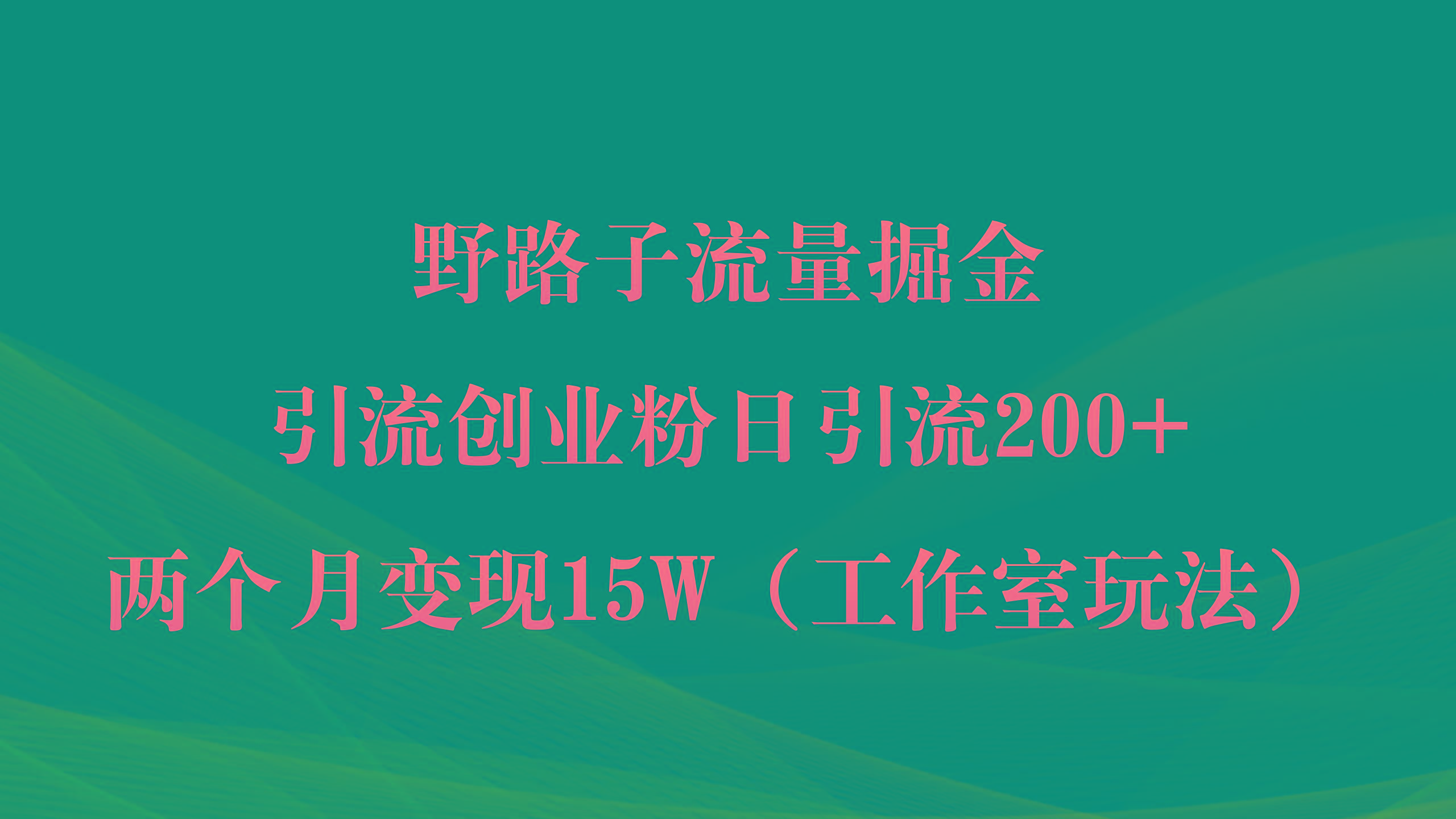 (9513期)野路子流量掘金，引流创业粉日引流200+，两个月变现15W(工作室玩法))-知库