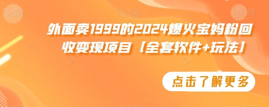 外面卖1999的2024爆火宝妈粉回收变现项目【全套软件+玩法】【揭秘】-知库