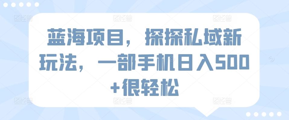 蓝海项目，探探私域新玩法，一部手机日入500+很轻松【揭秘】-知库