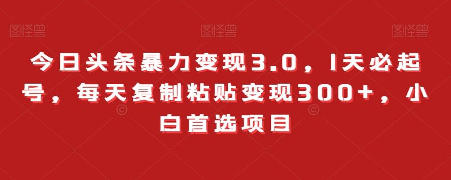 今日头条暴力变现3.0，1天必起号，每天复制粘贴变现300+，小白首选项目-知库