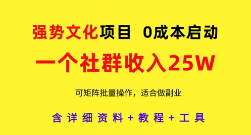 强势文化项目，一个社群收入25个W，0成本启动，可矩阵批量操作，原创详细实操教程-知库
