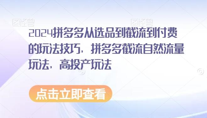 2024拼多多从选品到截流到付费的玩法技巧，拼多多截流自然流量玩法，高投产玩法-知库