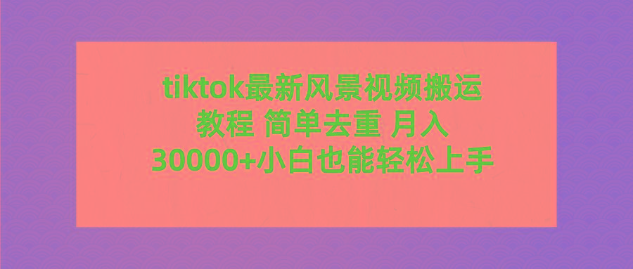 (9804期)tiktok最新风景视频搬运教程 简单去重 月入30000+附全套工具-知库