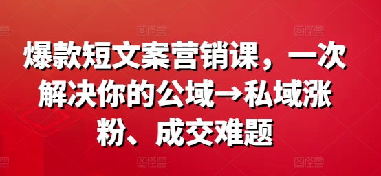 爆款短文案营销课，一次解决你的公域→私域涨粉、成交难题-知库