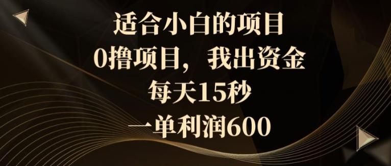 适合小白的项目，0撸项目，我出资金，每天15秒，一单利润600-知库