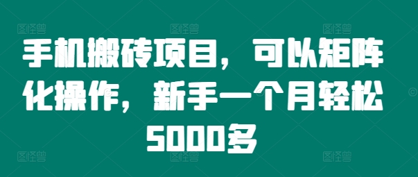 手机搬砖项目，可以矩阵化操作，新手一个月轻松5000多-知库