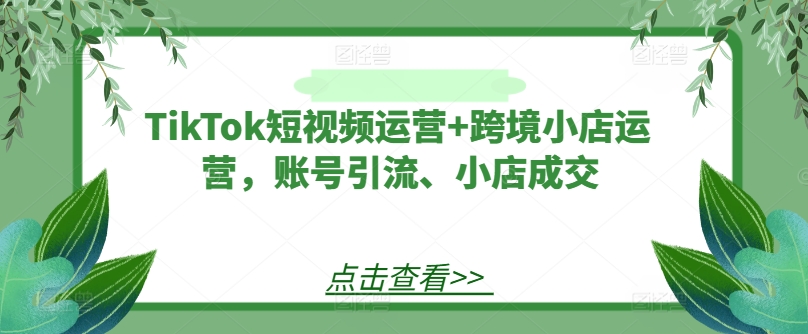 TikTok短视频运营+跨境小店运营，账号引流、小店成交-知库