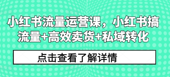 小红书流量运营课，小红书搞流量+高效卖货+私域转化-知库