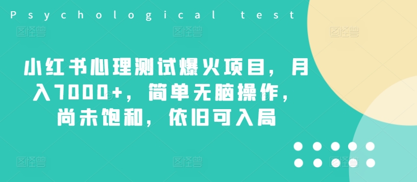 小红书心理测试爆火项目，月入7000+，简单无脑操作，尚未饱和，依旧可入局-知库