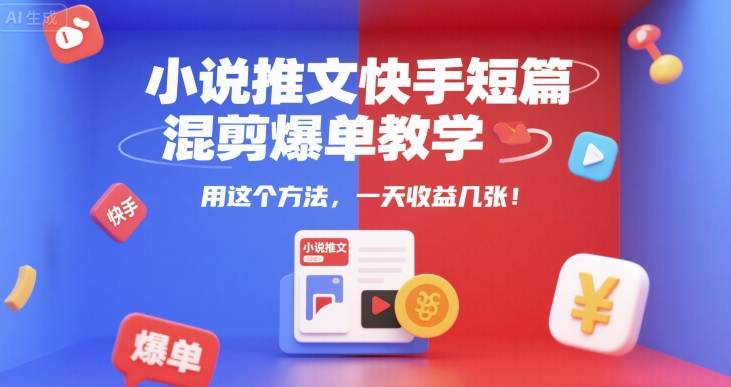 小说推文快手短篇混剪爆单教学，用这个方法，一天收益几张-知库