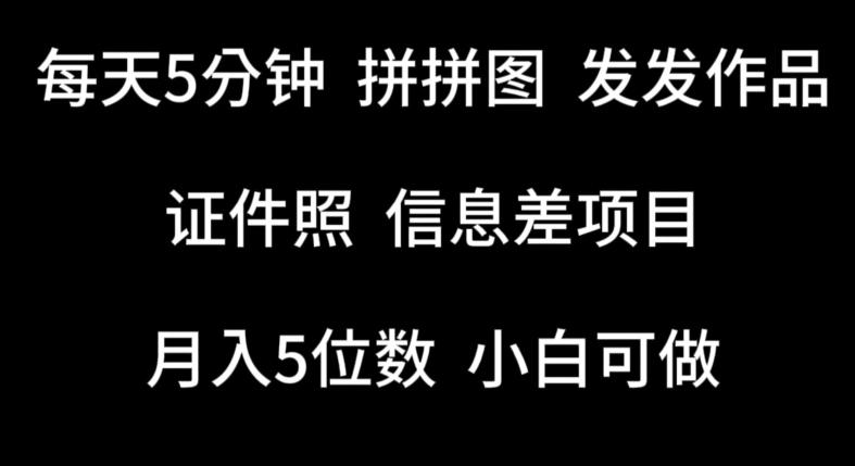 每天5分钟，拼拼图发发作品，证件照信息差项目，小白可做【揭秘】-知库