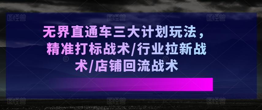 无界直通车三大计划玩法，精准打标战术/行业拉新战术/店铺回流战术-知库