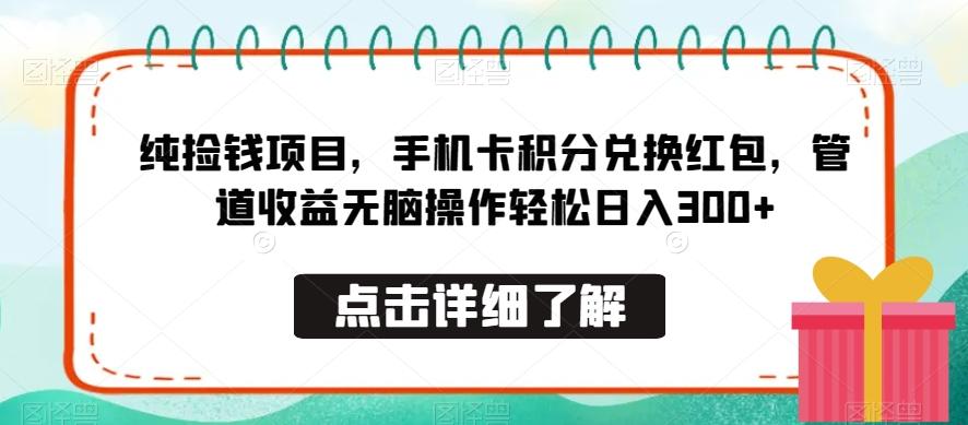 纯捡钱项目，手机卡积分兑换红包，管道收益无脑操作轻松日入300+-知库