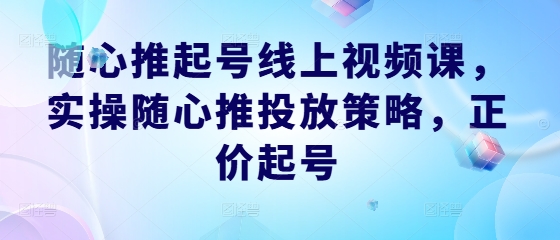 随心推起号线上视频课，实操随心推投放策略，正价起号-知库