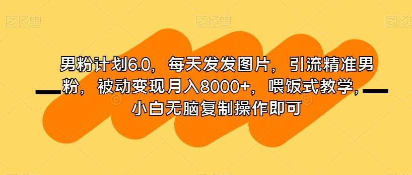 男粉计划6.0，每天发发图片，引流精准男粉，被动变现月入8000+，喂饭式教学，小白无脑复制操作即可-知库