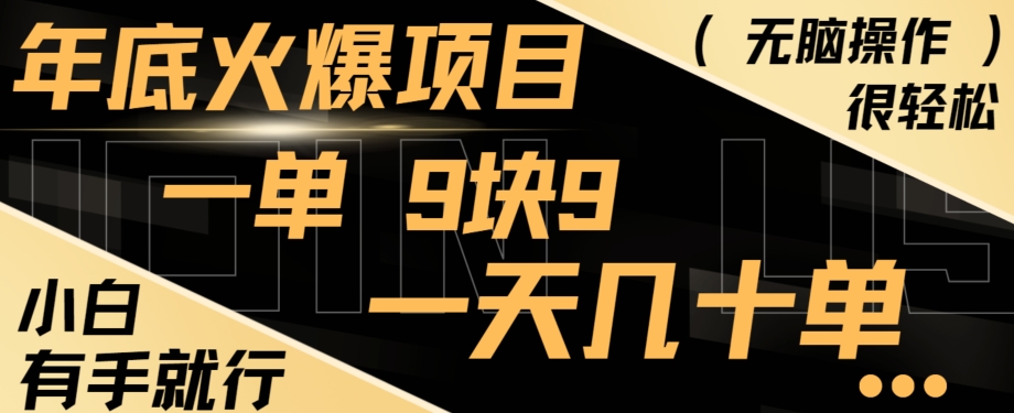 年底火爆项目，一单9.9，一天几十单，只需一部手机，傻瓜式操作，小白有手就行-知库