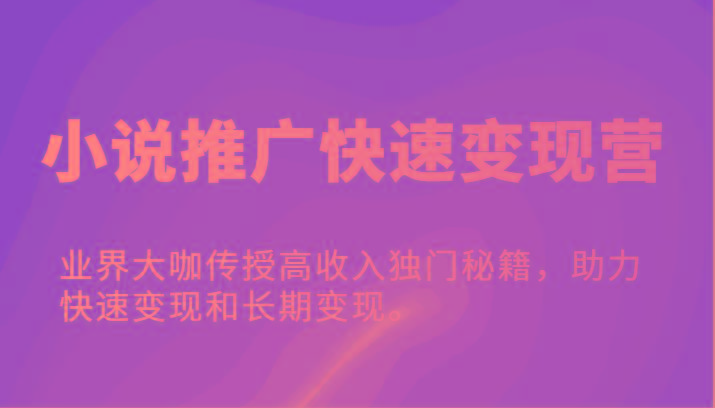 小说推广快速变现营-业界大咖传授高收入独门秘籍，助力快速变现和长期变现。-知库