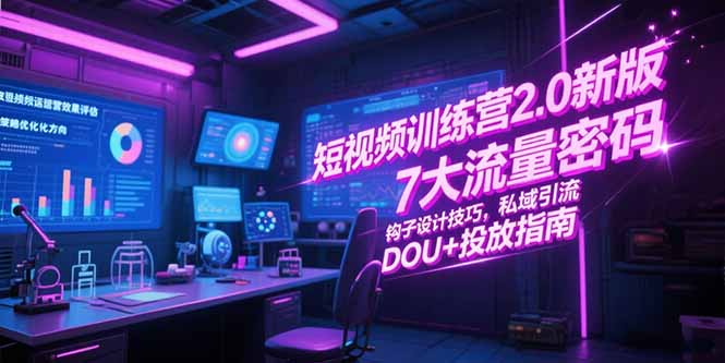 短视频训练营2.0新版，7大流量密码/钩子设计技巧/私域引流/DOU+投放指南-知库
