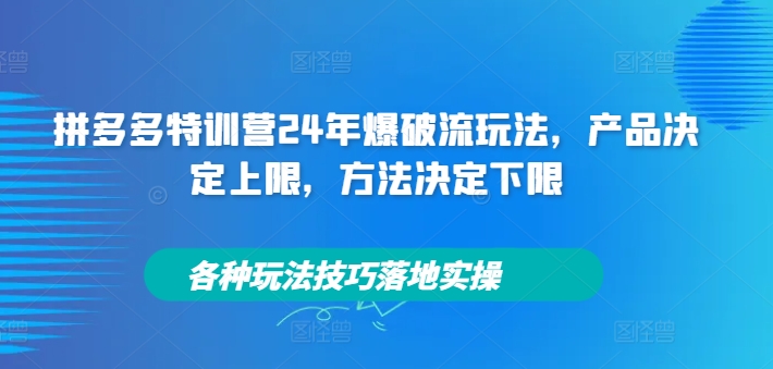 拼多多特训营24年爆破流玩法，产品决定上限，方法决定下限，各种玩法技巧落地实操-知库