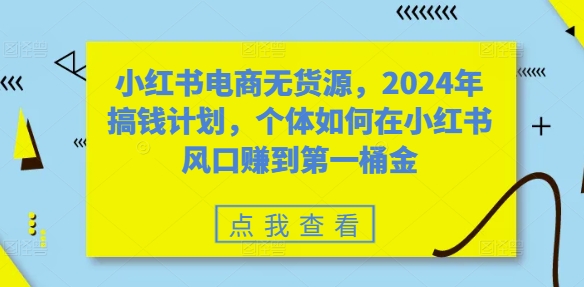 小红书电商无货源，2024年搞钱计划，个体如何在小红书风口赚到第一桶金-知库