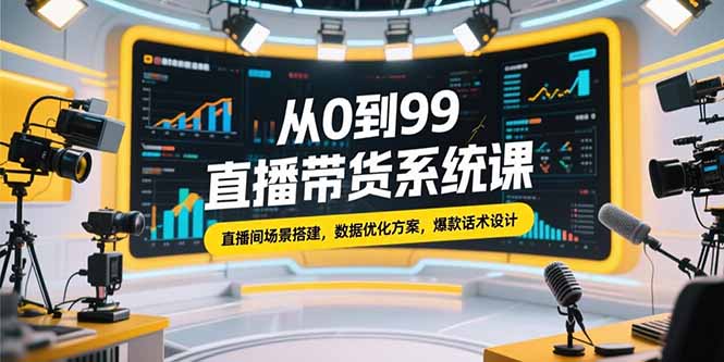 从0到99直播带货系统课，直播间场景搭建，数据优化方案，爆款话术设计-知库