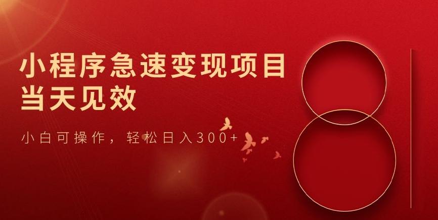 小程序急速变现项目，当天见效，小白可操作，轻松日入300+-知库