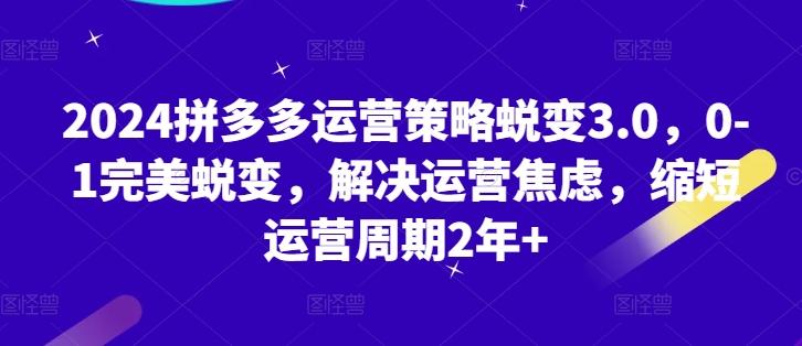 2024拼多多运营策略蜕变3.0，0-1完美蜕变，解决运营焦虑，缩短运营周期2年+-知库