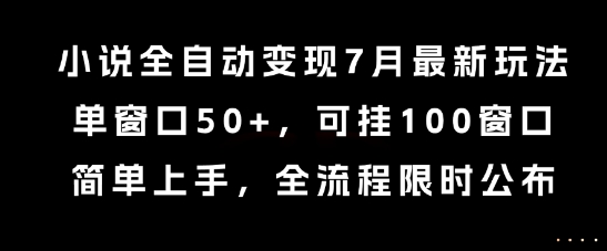小说全自动变现7月玩法，单窗口50+，可挂100窗口，简单上手，全流程限时公布【揭秘】-知库