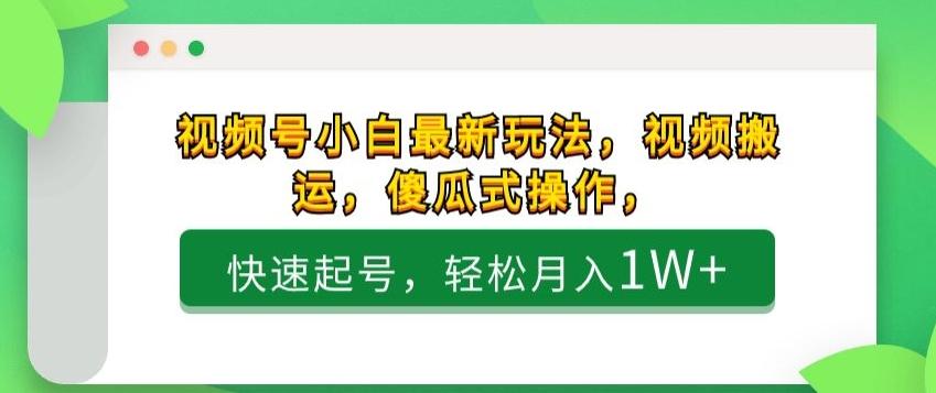 视频号小白最新玩法，视频搬运，傻瓜式操作，快速起号，轻松月入1W+-知库