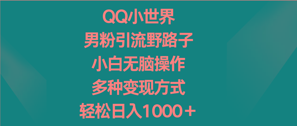 QQ小世界男粉引流野路子，小白无脑操作，多种变现方式轻松日入1000＋-知库