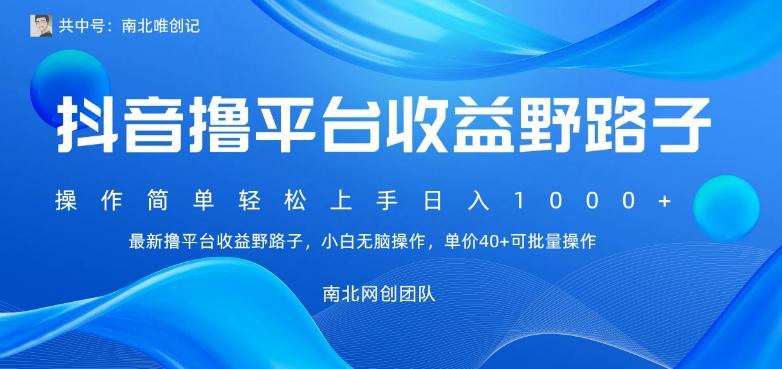 最新撸抖音平台收益野路子，操作简单，单价高，小白可无脑操作可日入1000+-知库