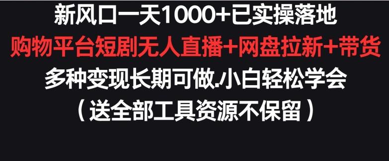 新风口一天1000+已实操落地购物平台短剧无人直播+网盘拉新+带货多种变现长期可做【揭秘】-知库