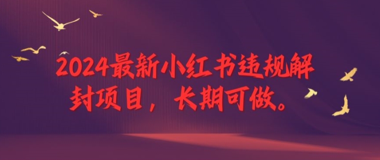 2024最新小红书违规解封项目，长期可做，一个可以做到退休的项目【揭秘】-知库