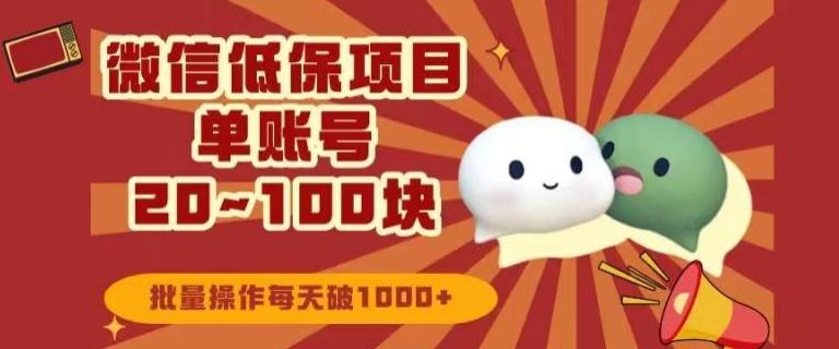 微信领低保单账号20元-100元，批量操作每天破1000+-知库