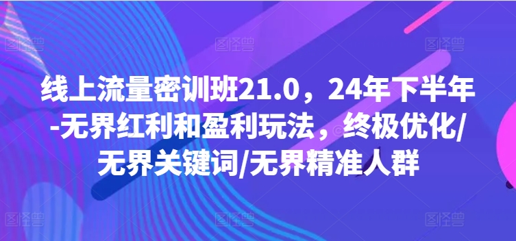 线上流量密训班21.0，24年下半年-无界红利和盈利玩法，终极优化/无界关键词/无界精准人群-知库