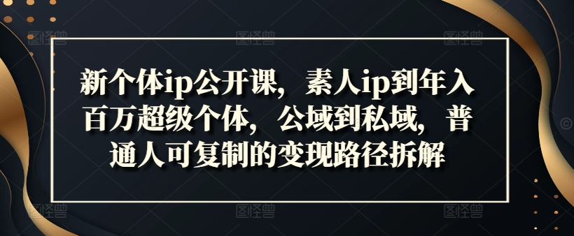 新个体ip公开课，素人ip到年入百万超级个体，公域到私域，普通人可复制的变现路径拆解-知库