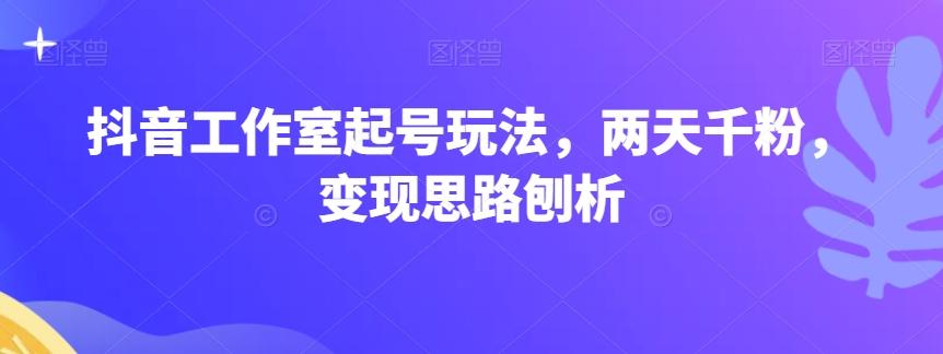 抖音工作室起号玩法，两天千粉，变现思路刨析-知库