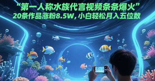 第一人称水族代言视频条条爆火，20条作品涨粉8.5W，小白轻松月入五位数-知库