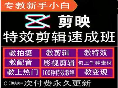 剪映特效教程和运营变现教程，特效剪辑速成班，专教新手小白-知库