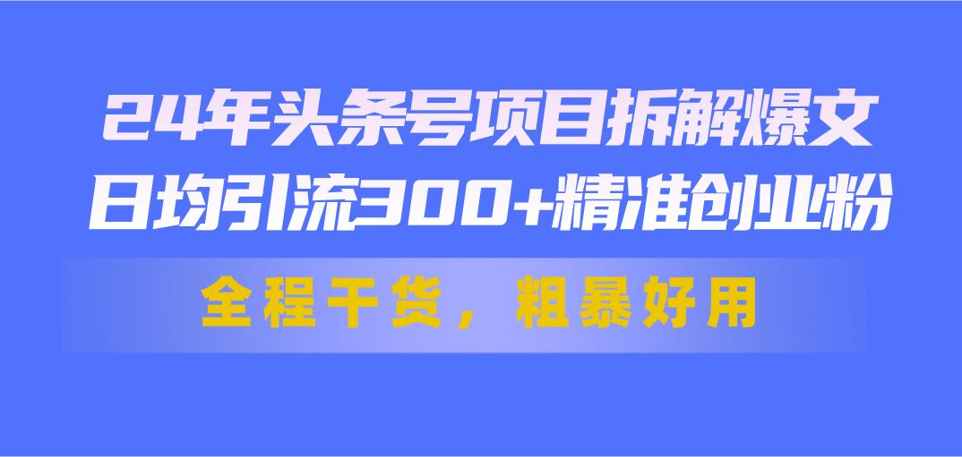 24年头条号项目拆解爆文，日均引流300+精准创业粉，全程干货，粗暴好用-知库