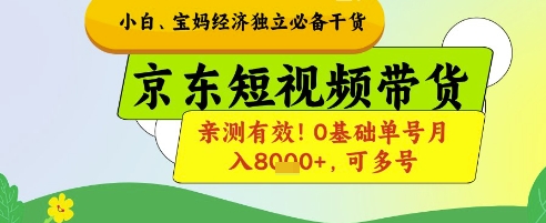 小白宝妈经济独立必备干货，京东短视频带货，亲测有效!0基础单号月入8k+，可多号【揭秘】-知库