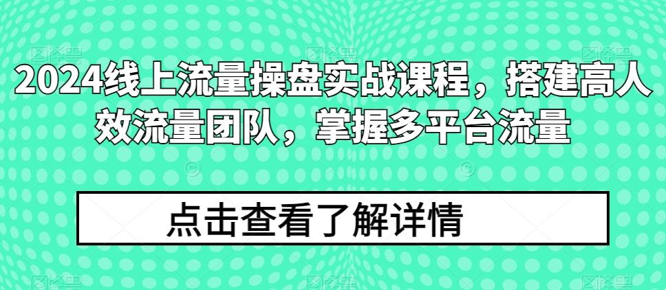 2024线上流量操盘实战课程，搭建高人效流量团队，掌握多平台流量-知库