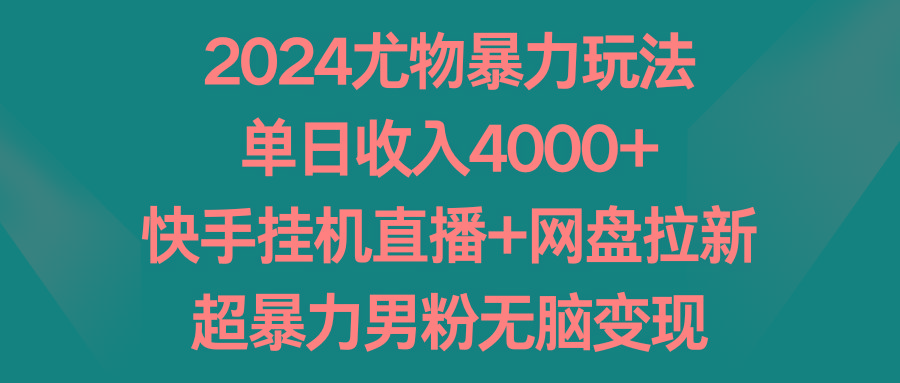 2024尤物暴力玩法 单日收入4000+快手挂机直播+网盘拉新 超暴力男粉无脑变现-知库