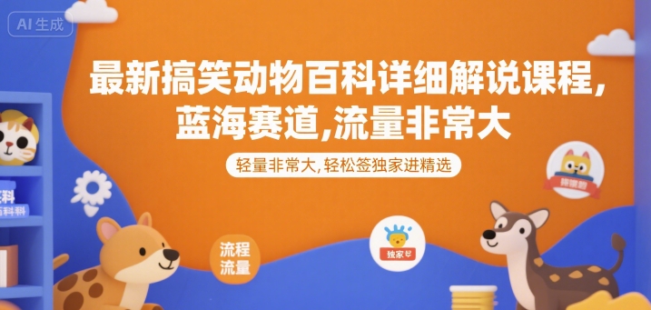 最新搞笑动物百科详细解说课程，蓝海赛道，流量非常大，轻松签独家进精选-知库