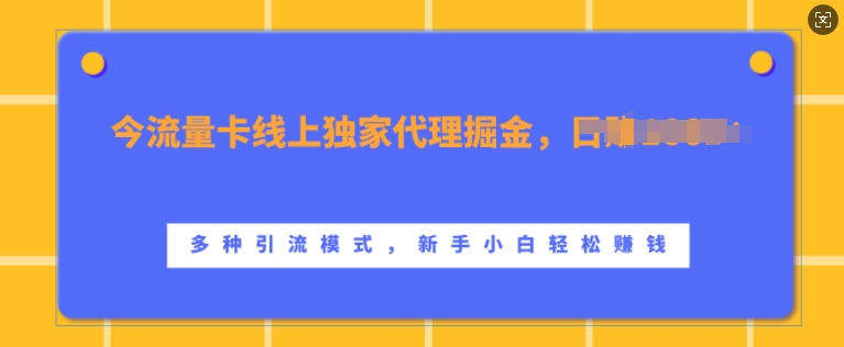 流量卡线上独家代理掘金，日入1k+ ，多种引流模式，新手小白轻松上手【揭秘】-知库