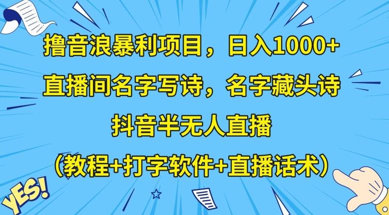 撸音浪暴利项目，日入1000+，直播间名字写诗，名字藏头诗，抖音半无人直播（教程+打字软件+直播话术）【揭秘】-知库