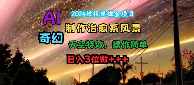 2024短视频掘金项目，AI制作治愈系风景，奇幻天空特效，操作简单，日入3位数【揭秘】-知库